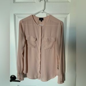 Who What Wear for Target Blush Pink Collarless Blouse, Size Small